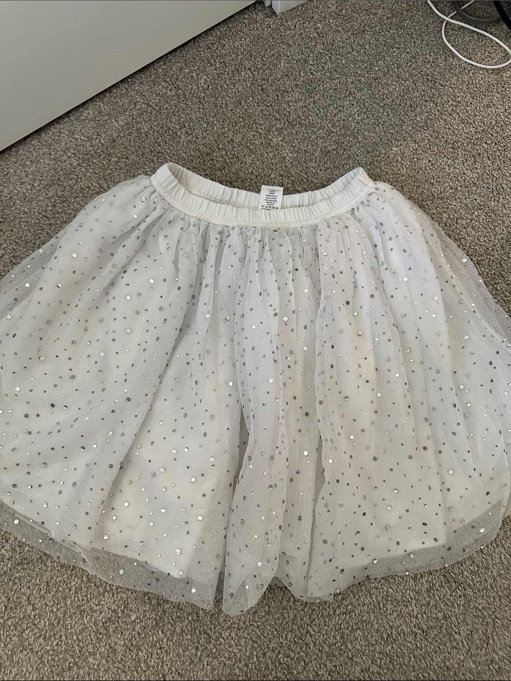 Gymboree White Tulle Skirt with Silver Sequin Accents